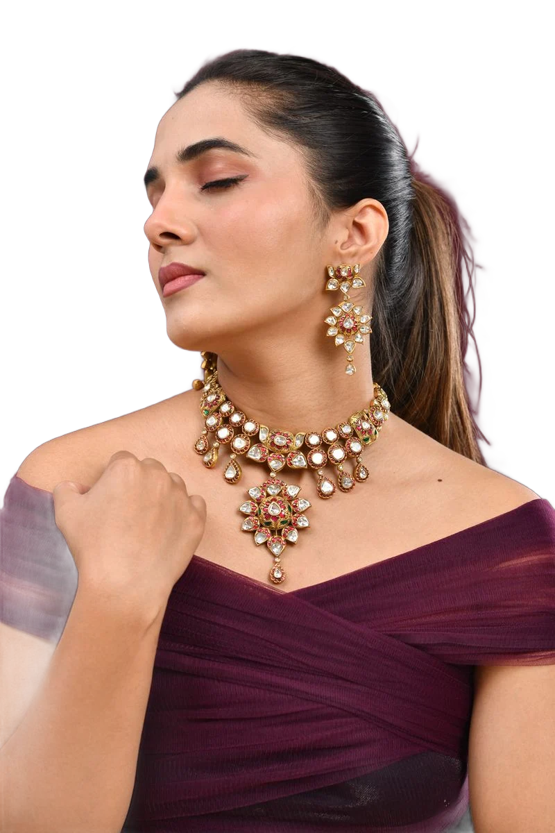 Kundan polki choker with matching earrings