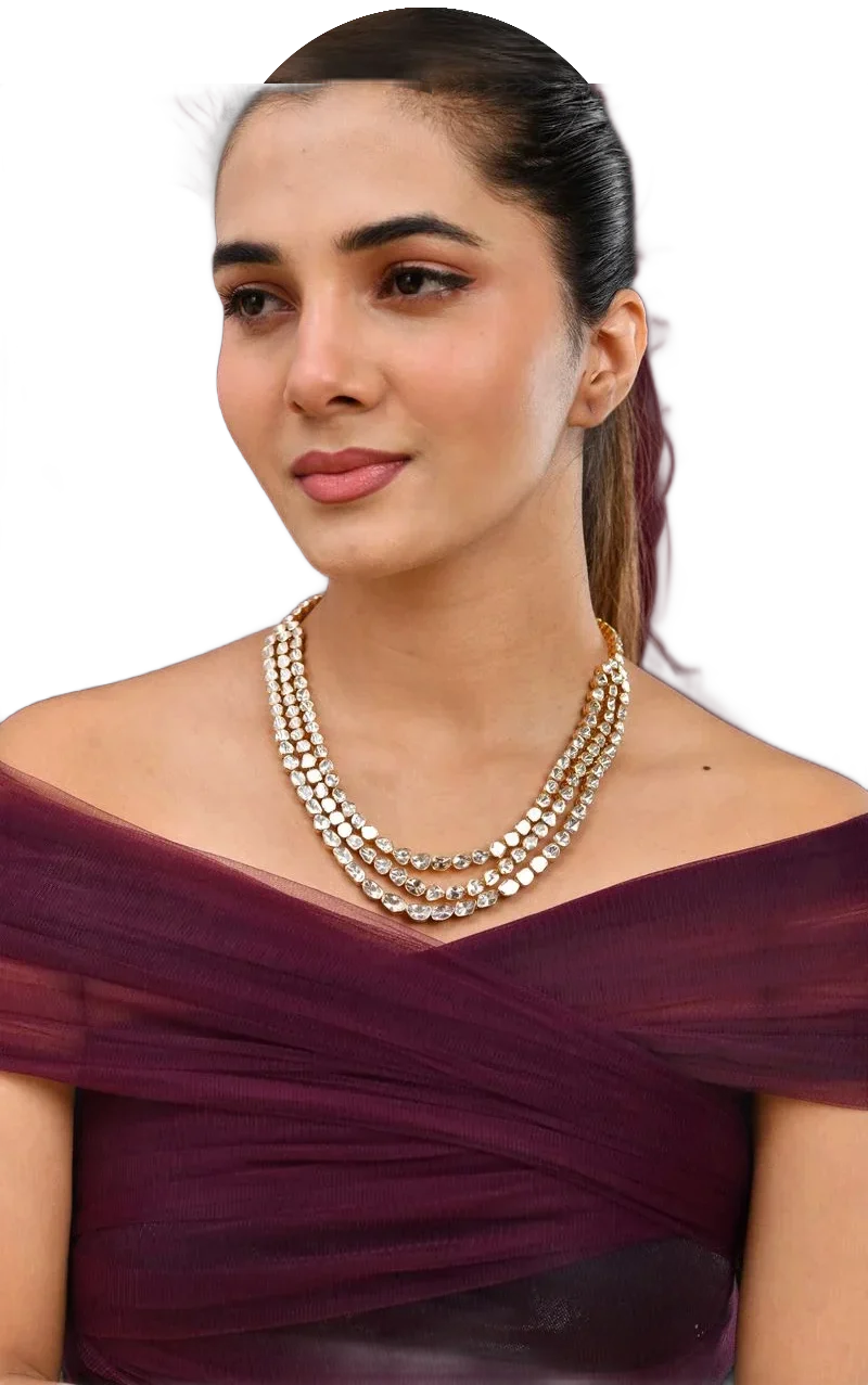 Three-layer polki necklace