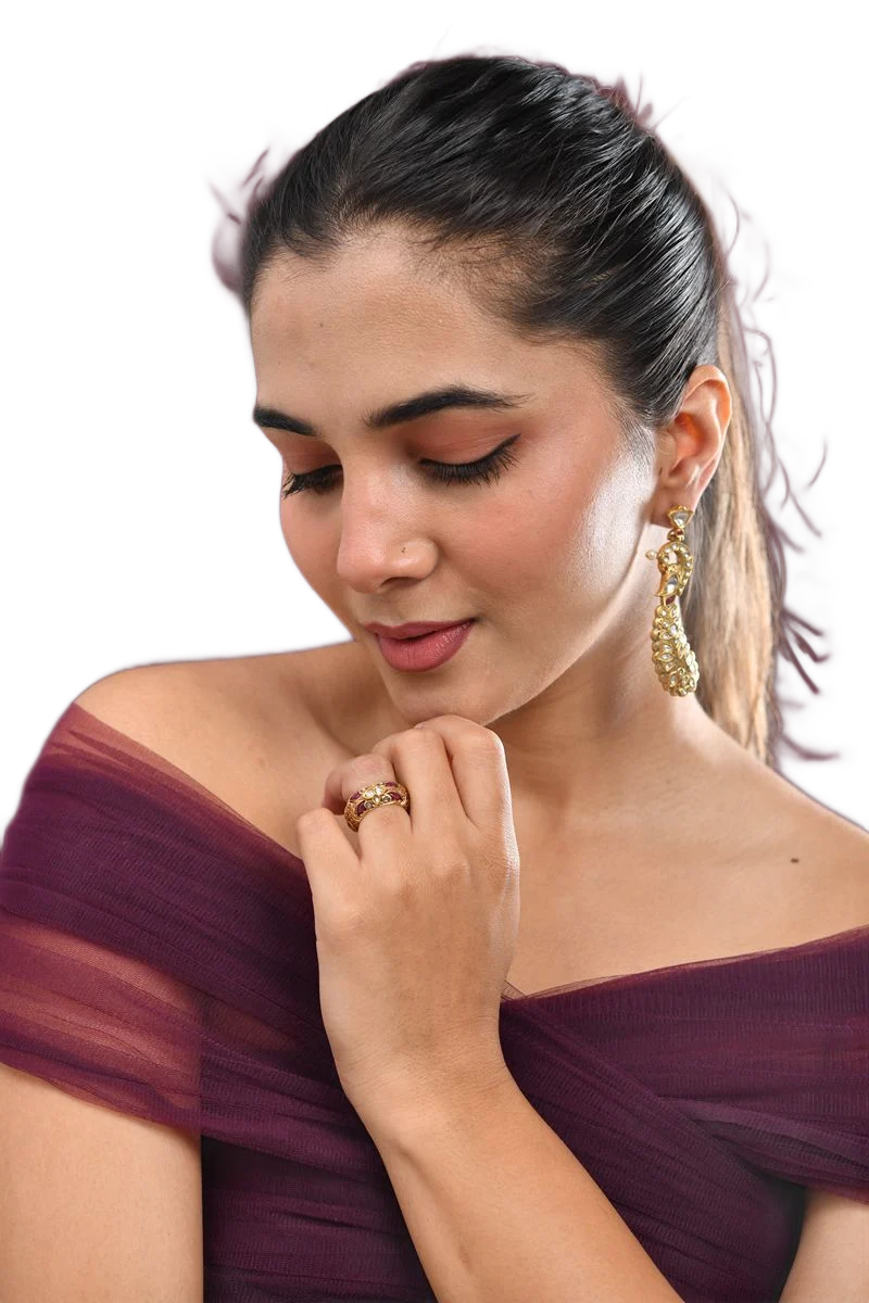 Polki ring with drop earrings